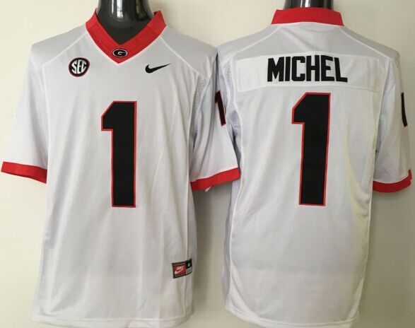 Men's Georgia Bulldogs Sony Michel #1 White Jersey